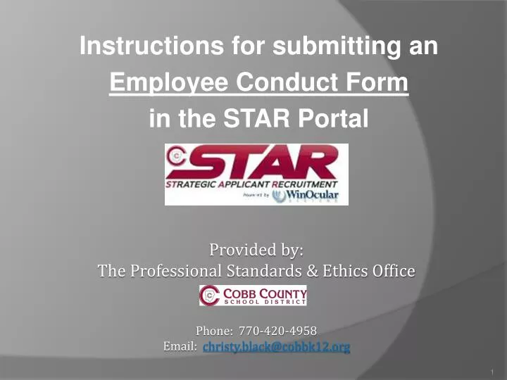 instructions for submitting an employee conduct form in the star portal n.