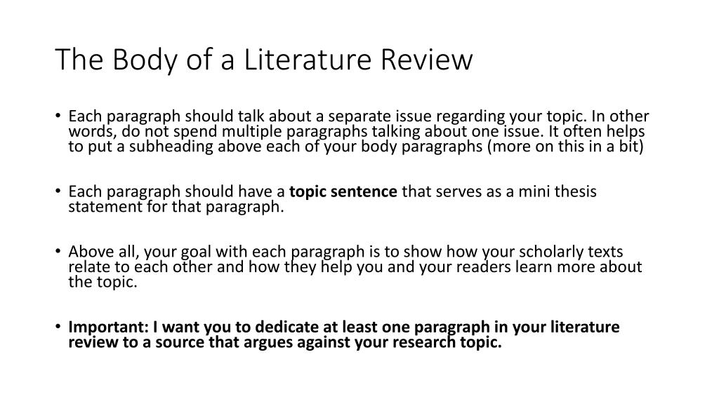 body paragraph of literature review
