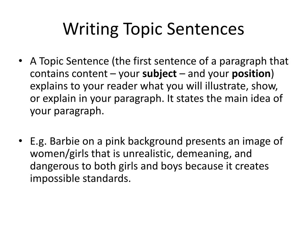 PPT - Writing Topic Sentences PowerPoint Presentation, free