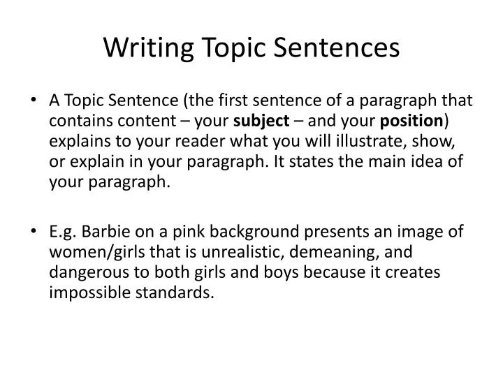 Writing Topic Sentences Worksheets College