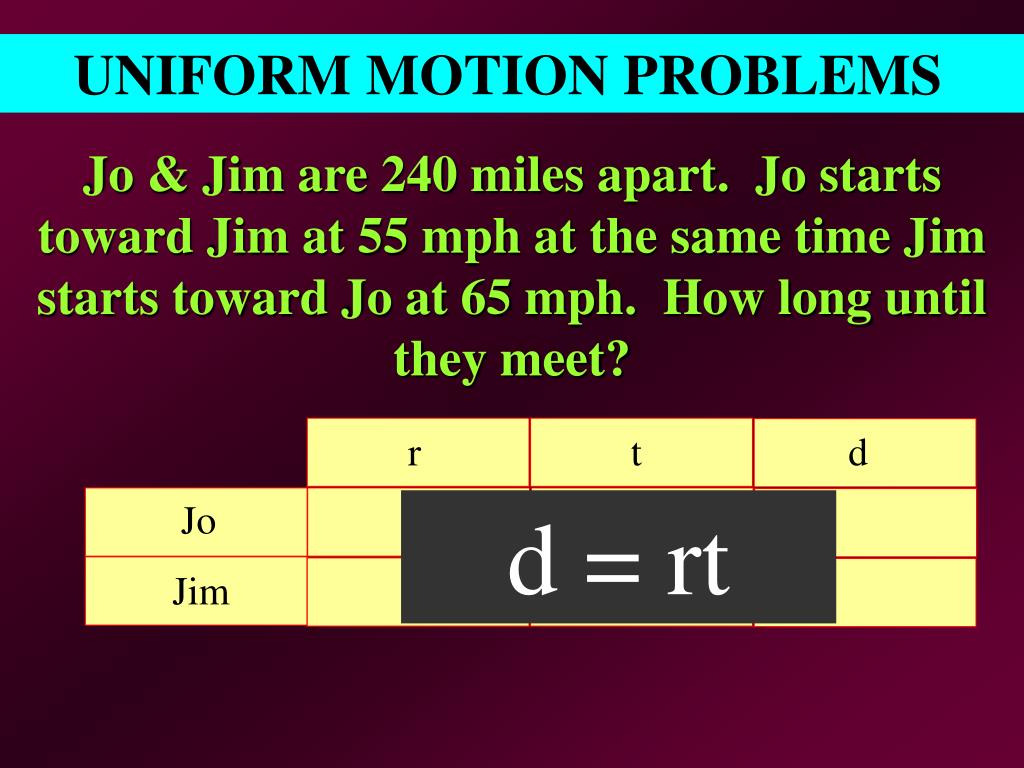 PPT - UNIFORM MOTION PROBLEMS PowerPoint Presentation, free download -  ID:2863431