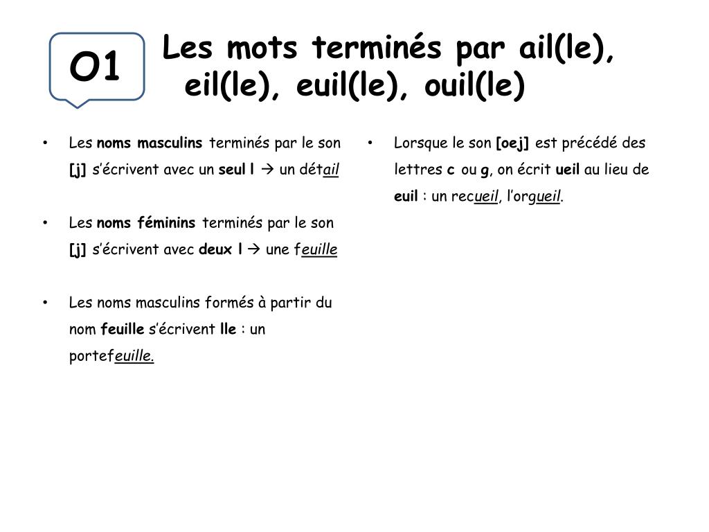 Ppt Les Mots Termines Par Ail Le Eil Le Euil Le Ouil Le Powerpoint Presentation Id