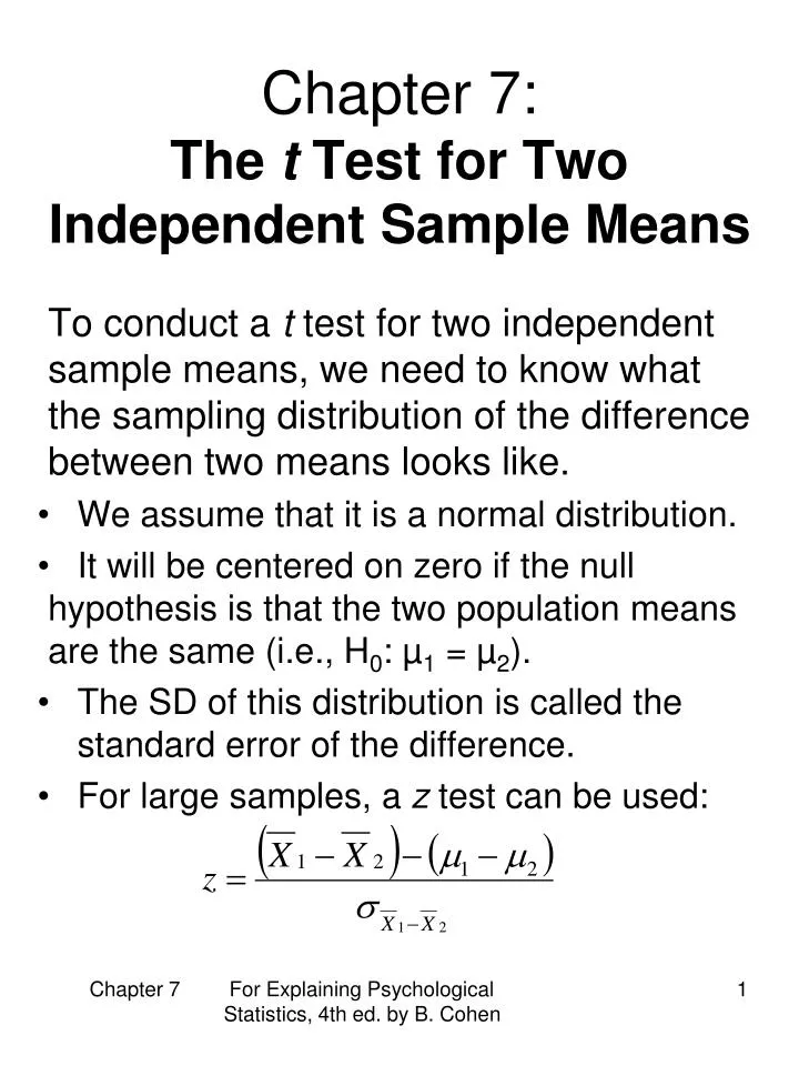 PPT - Chapter 7: The t Test for Two Independent Sample ...