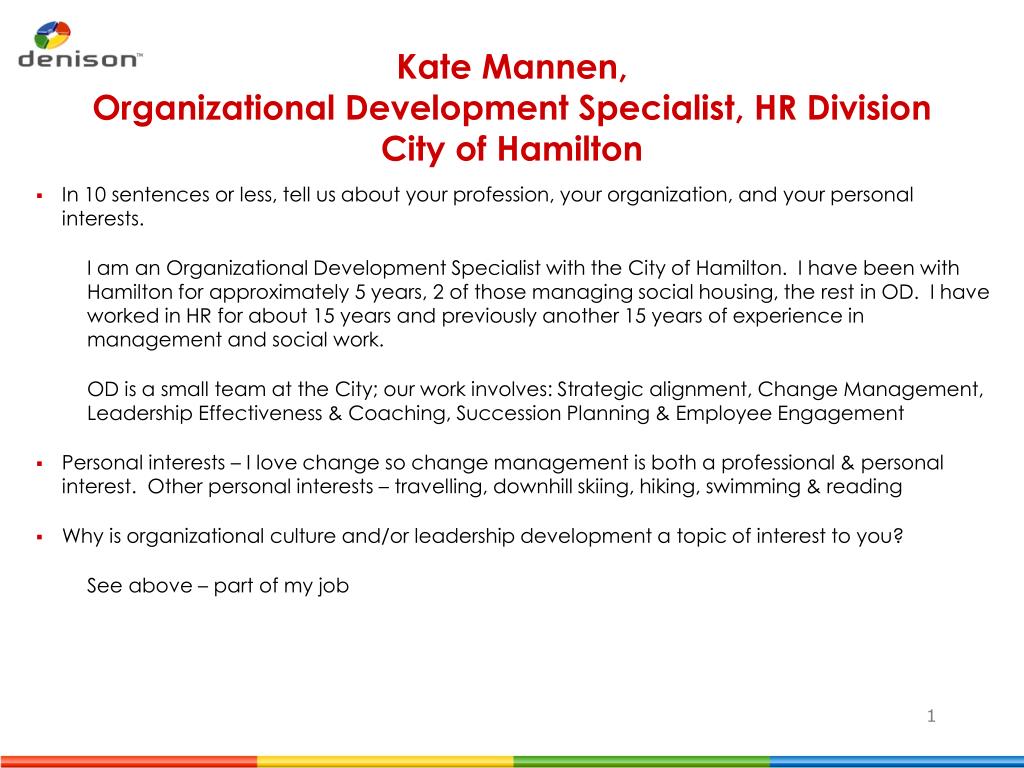 PPT - Kate Mannen , Organizational Development Specialist, HR Division City  of Hamilton PowerPoint Presentation - ID:2882966