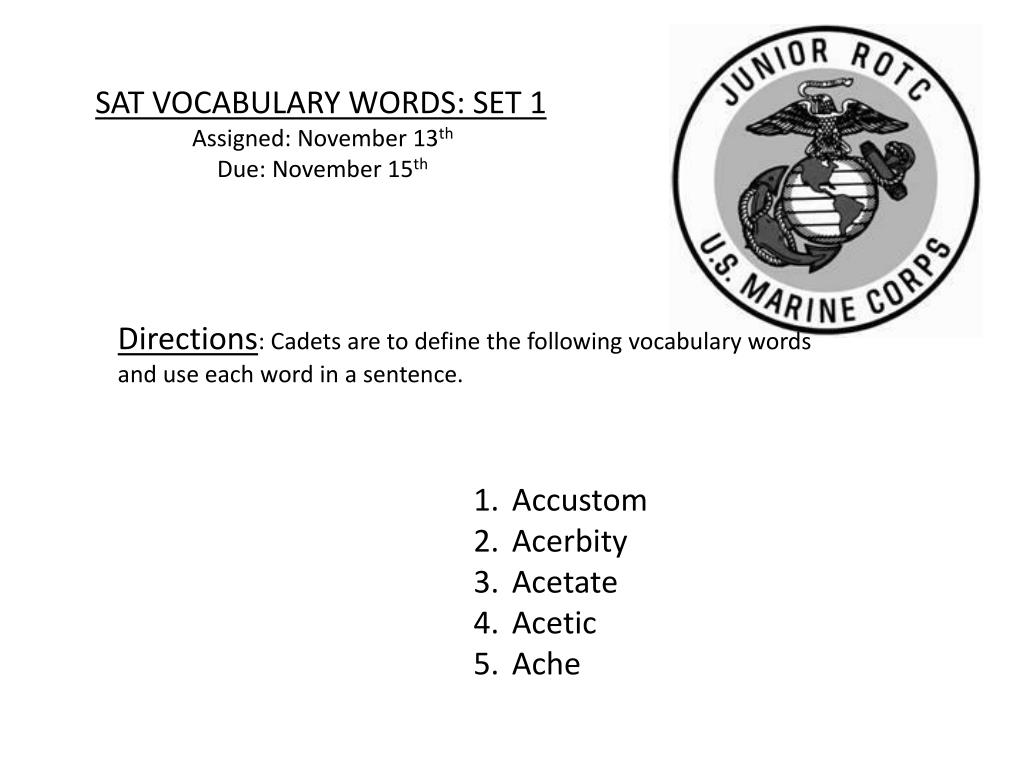 PPT - SAT VOCABULARY WORDS: SET 1 Assigned: November 13 th Due ...