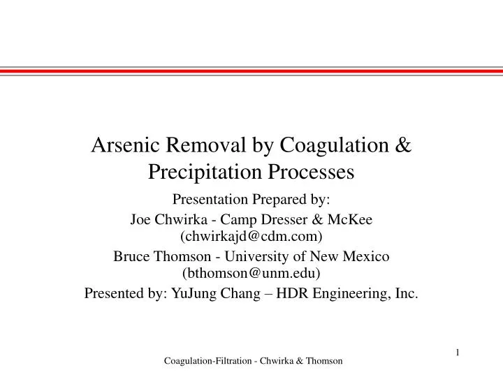 Ppt Arsenic Removal By Coagulation Precipitation Processes