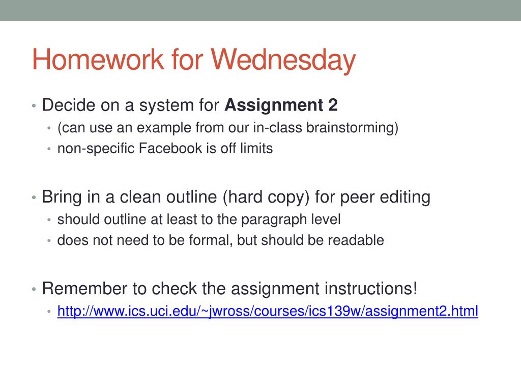 homework for wednesday