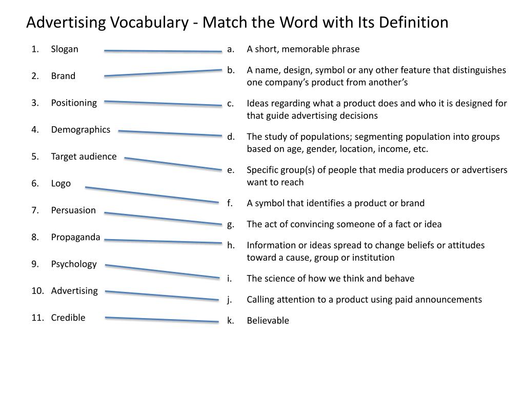 Advertising Vocabulary - Match the Word with Its Definition.