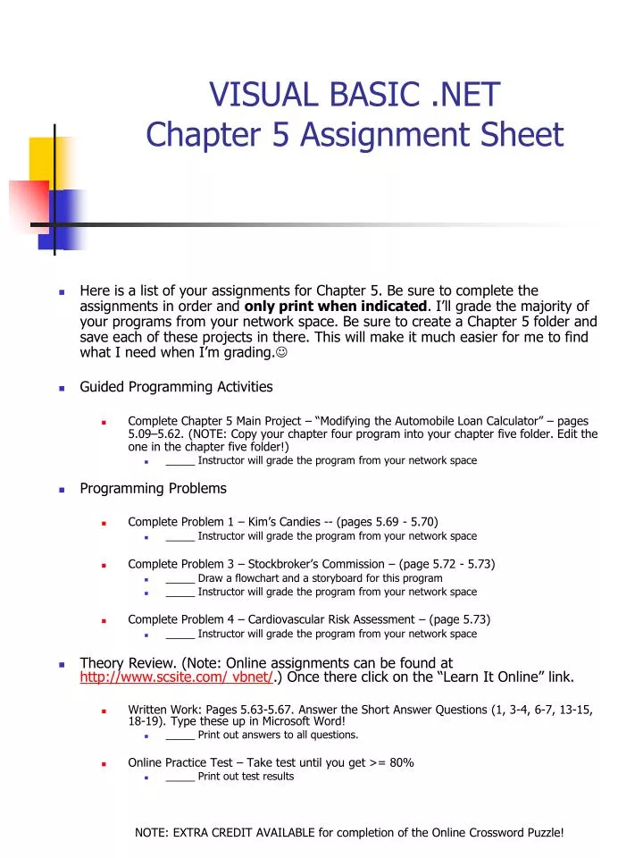 assignment presentation sheet