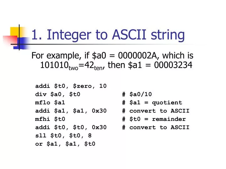 PPT - 1. Integer to ASCII string PowerPoint Presentation, free download ...