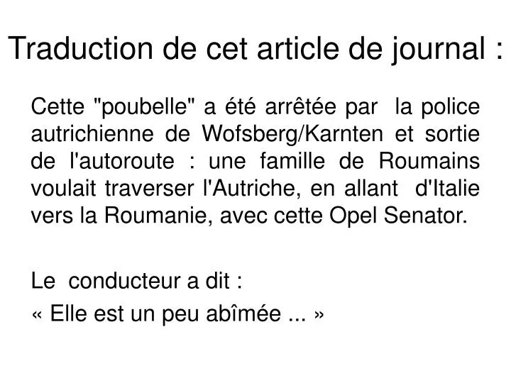 PPT - Traduction de cet article de journal : PowerPoint Presentation