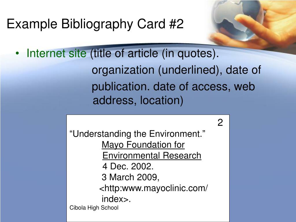 bibliography cards for websites