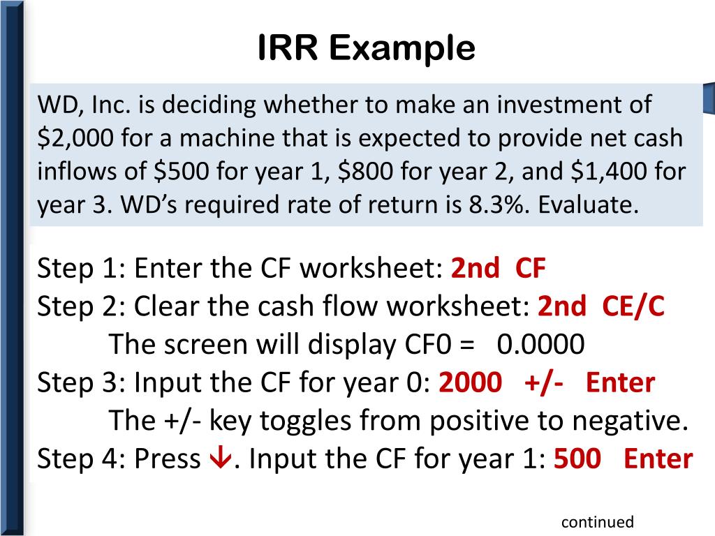 Ir Work Example PPT - Mastering NPV and IRR with the BAII Plus Professional Calculator ...