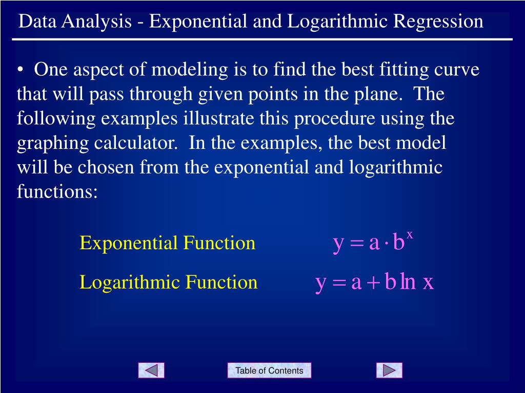 PPT - Data Analysis - Exponential and Logarithmic Regression PowerPoint  Presentation - ID:2938914