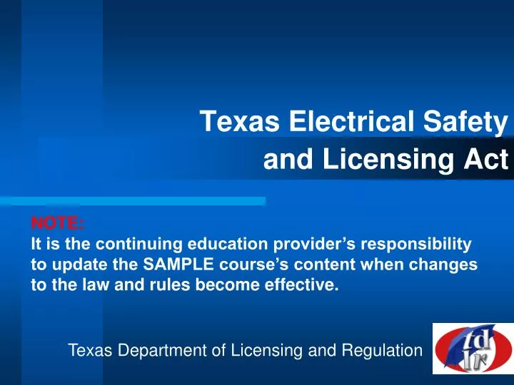 PPT Texas Electrical Safety and Licensing Act PowerPoint Presentation