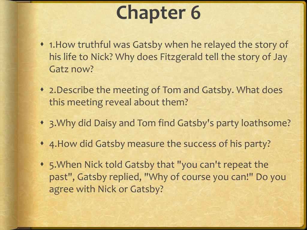 the great gatsby chapter 6 critical thinking questions
