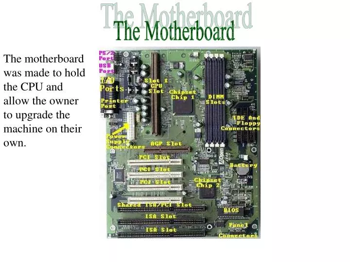 PPT - The motherboard was made to hold the CPU and allow the owner to ...
