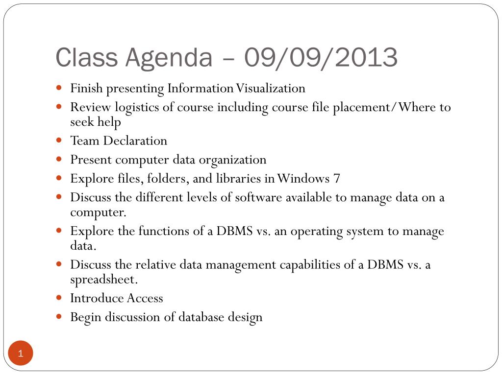 PPT - Class Agenda – 09/09/2013 PowerPoint Presentation, free