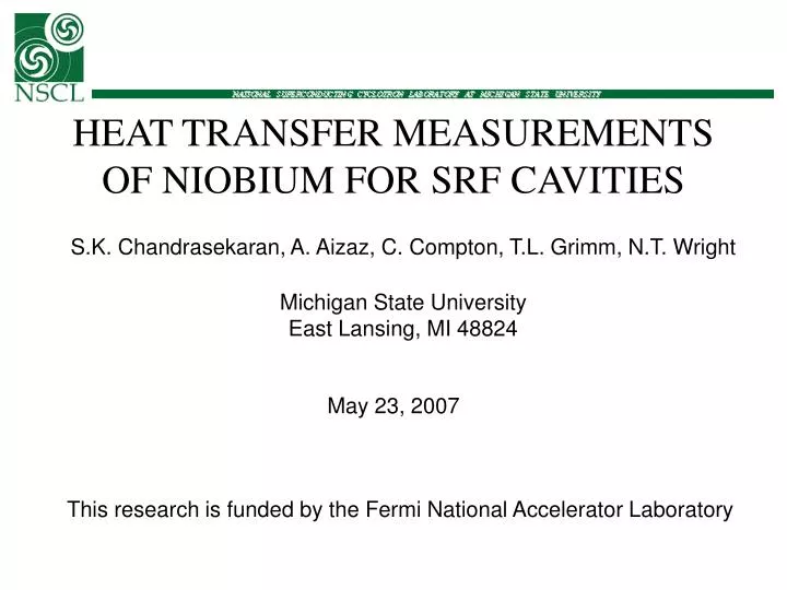 heat transfer measurements of niobium for srf cavities n.