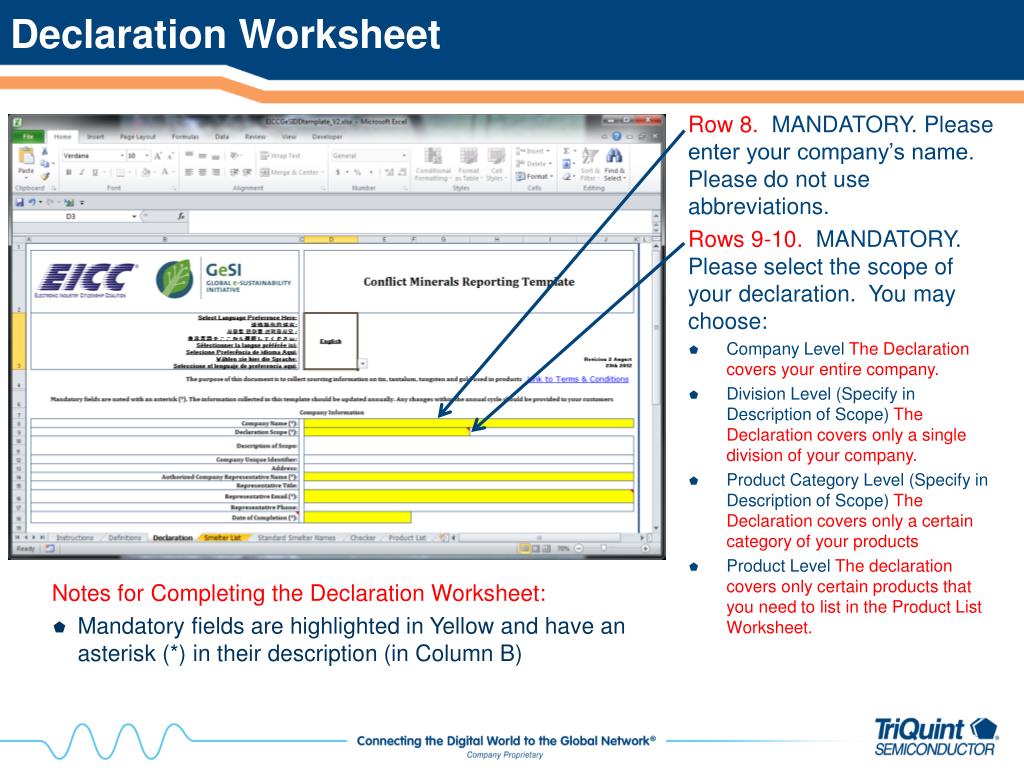 PPT - How to complete the EICC-GeSI Conflict Minerals Due In Eicc Conflict Minerals Reporting Template