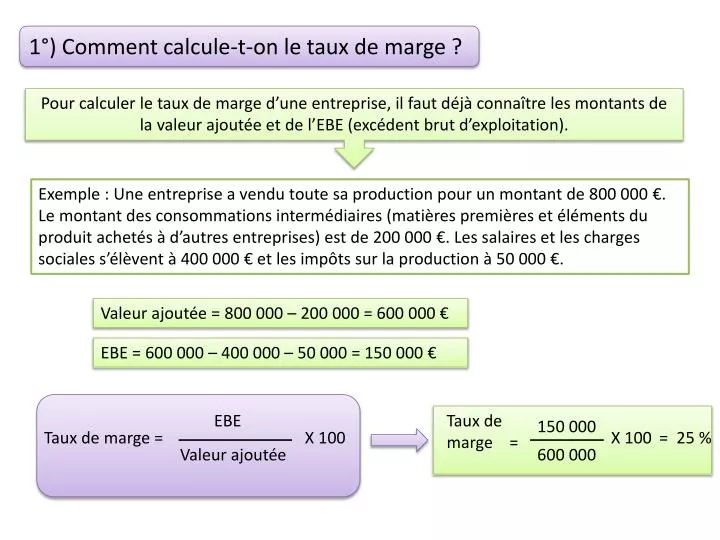 PPT - 1°) Comment calcule-t-on le taux de marge ? PowerPoint Presentation -  ID:2955095