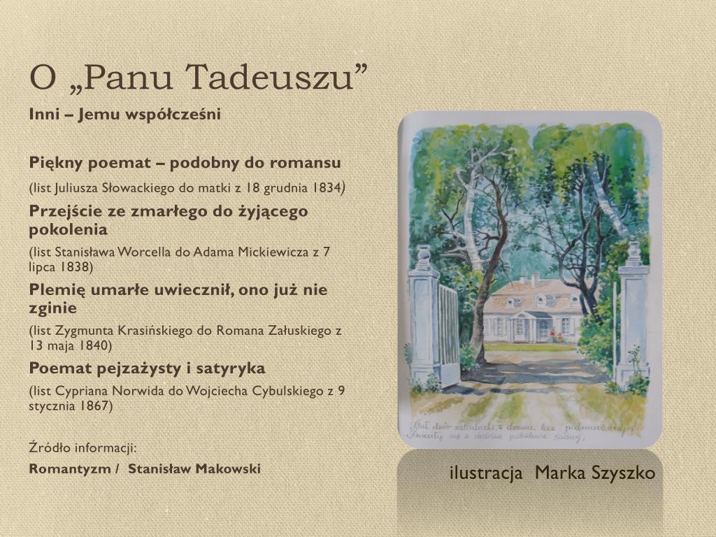 Opis Przyrody W Panu Tadeuszu środki Stylistyczne PPT - „Pan Tadeusz” Adama Mickiewicza PowerPoint Presentation, free