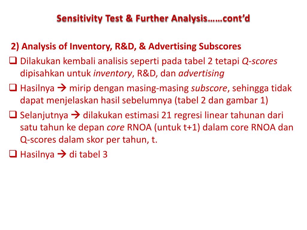 Further tests. Sensitivity Test.