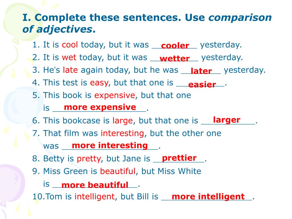 Comparative and superlative adjectives sentences