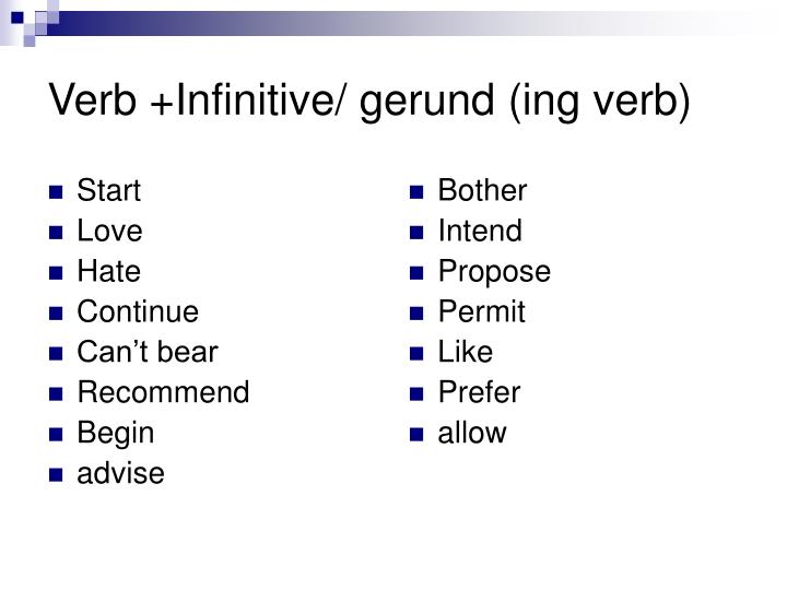PPT - The Difference between Verb + to infinitive or ing (gerund