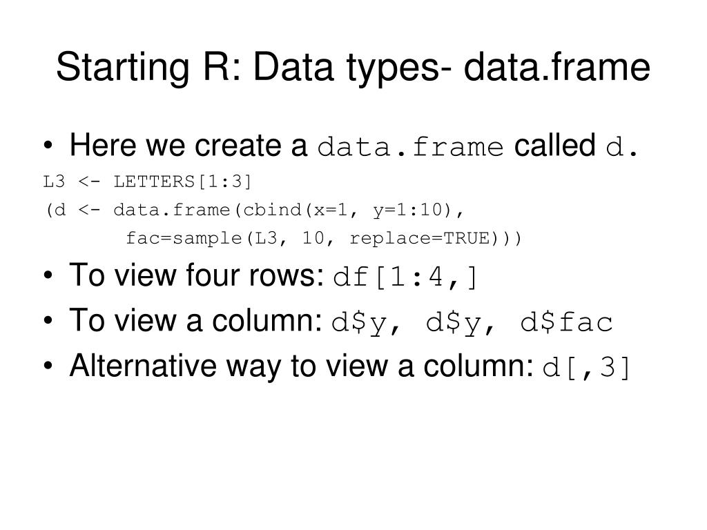 PPT Lecture 7 Introduction to R Pat Browne PowerPoint Presentation