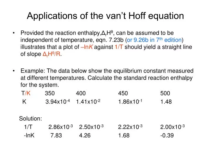 Loi De Van T Hoff Osmose PPT - Applications of the van’t Hoff equation PowerPoint Presentation