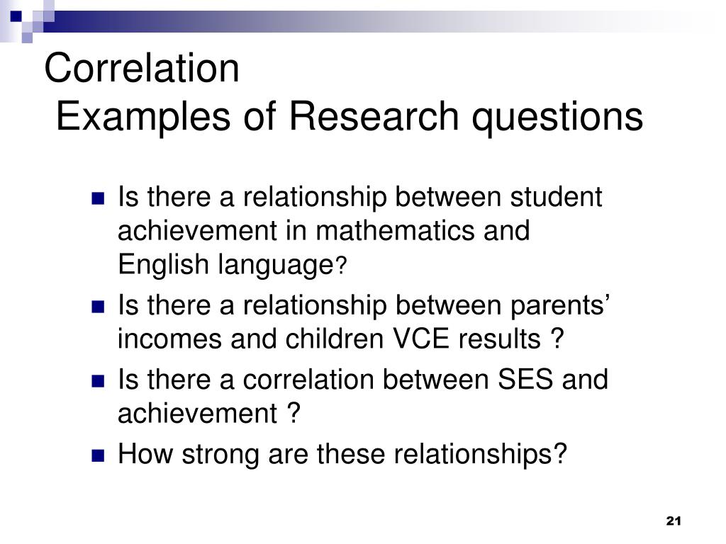 example of research question for correlation