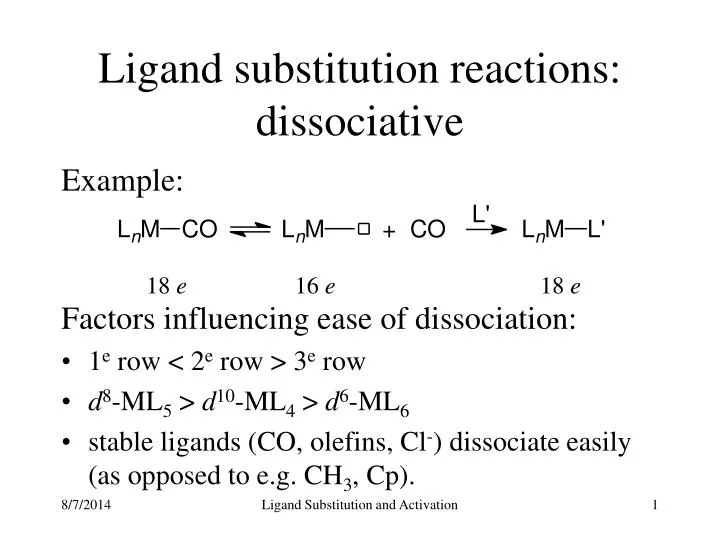 PPT - Ligand substitution reactions: dissociative PowerPoint ...