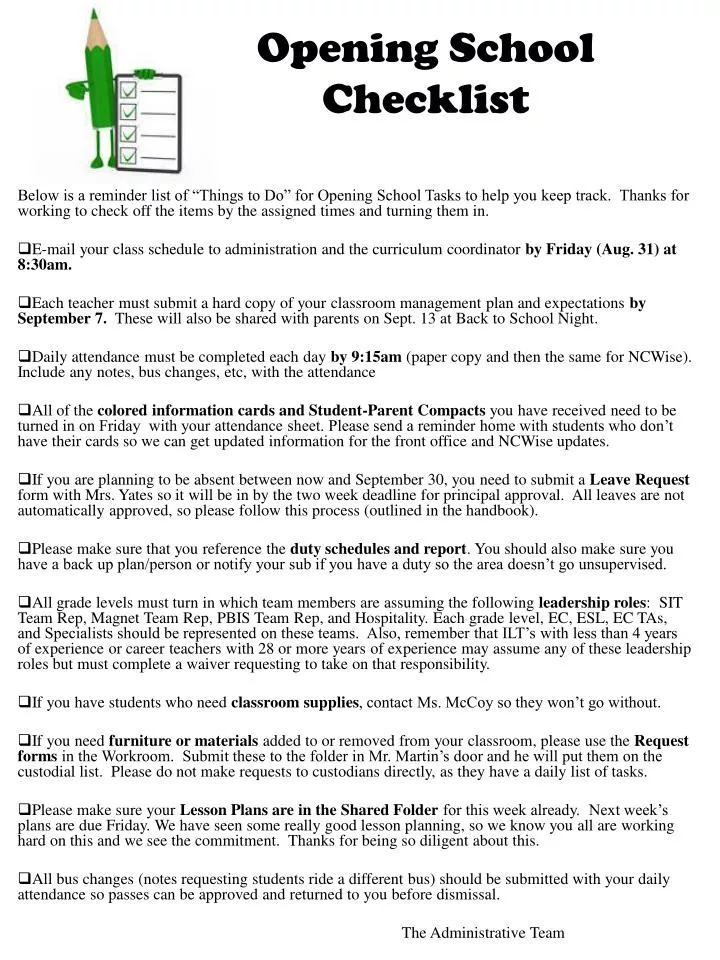 Ppt Opening School Checklist Powerpoint Presentation Free