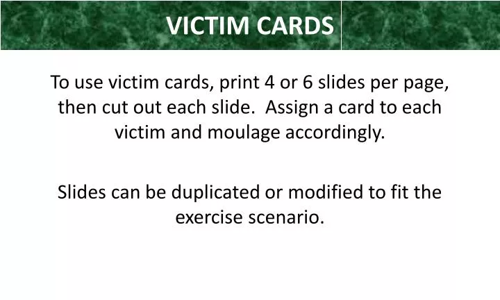 victim cards n.