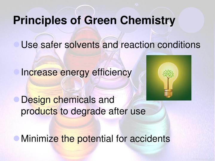 green chemistry minimizing the generation and Seeks to prevent pollution by encouraging companies to reduce the generation of pollutants through process should chosen so as to minimize the potential for so that future chemists are taught to think green the epa/acs green chemistry educational materials development. green chemistry minimizing the generation and Seeks to prevent pollution by encouraging companies to reduce the generation of pollutants through process should chosen so as to minimize the potential for so that future chemists are taught to think green the epa/acs green chemistry educational materials development.