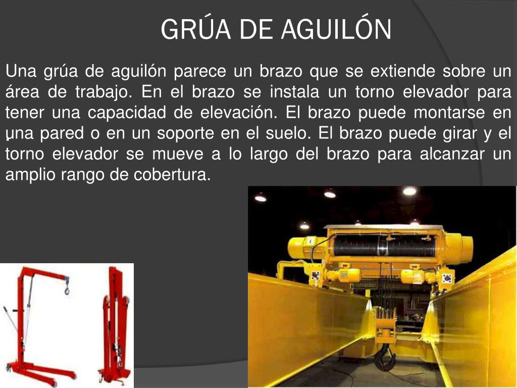 PPT MONORRIEL, TORNO ELEVADOR Y TIPOS DE GRÚAS PowerPoint