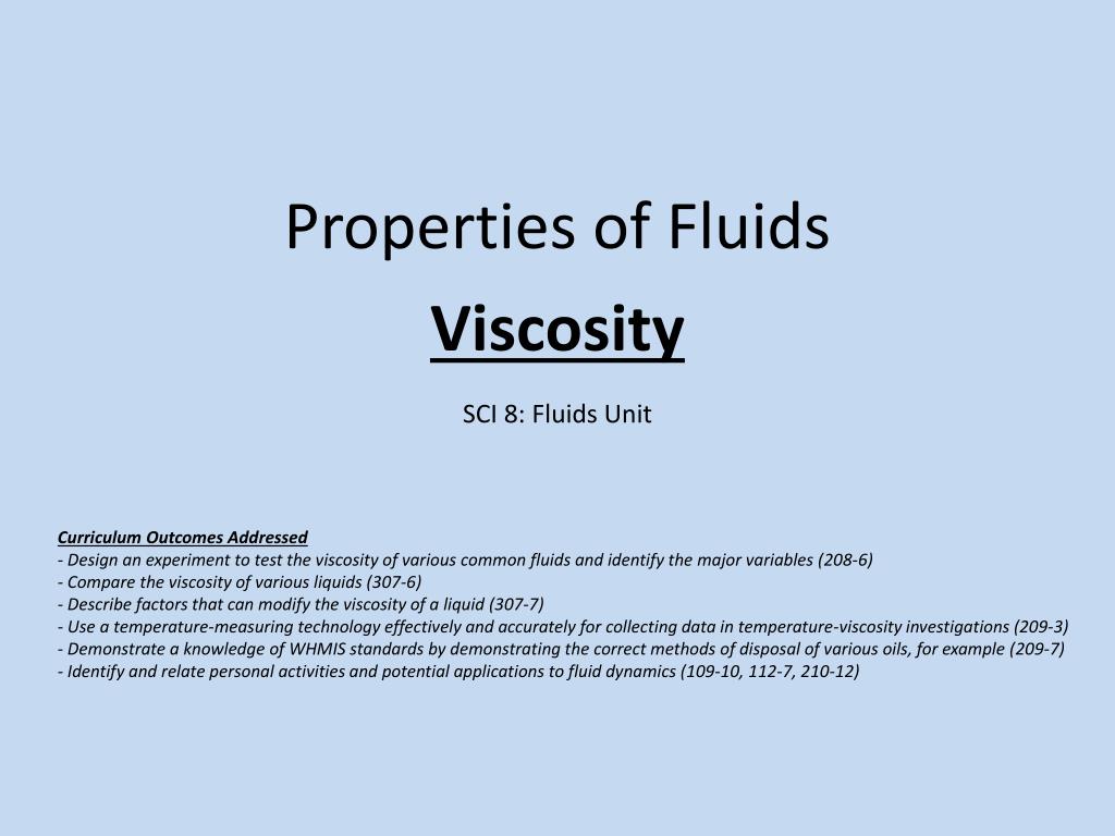PPT Properties of Fluids Viscosity SCI 8 Fluids Unit PowerPoint