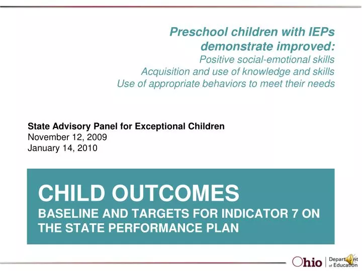 PPT - Child Outcomes Baseline and Targets for Indicator 7 on the State ...