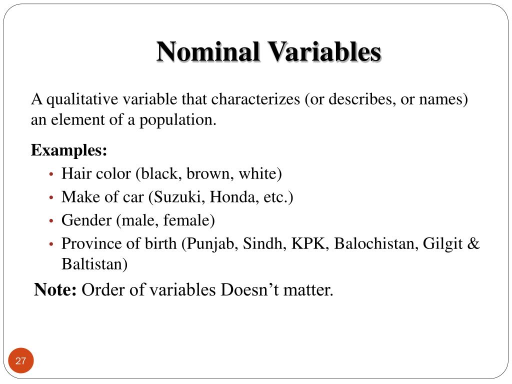 example of nominal variables in research