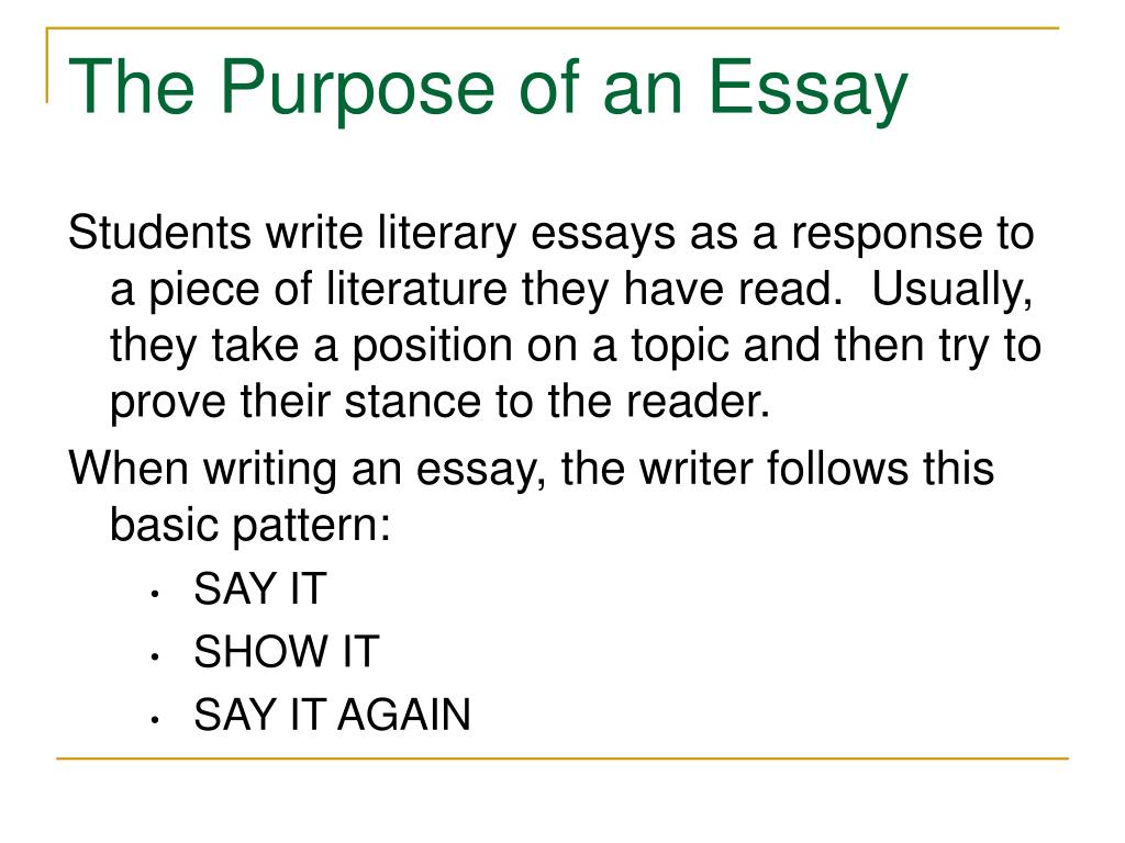 where is the purpose of an essay generally stated