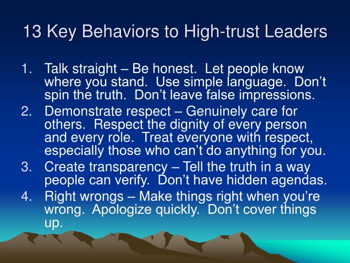 13 Behaviors Of High Trust Pdf PPT - The Speed of Trust PowerPoint Presentation - ID:3010004