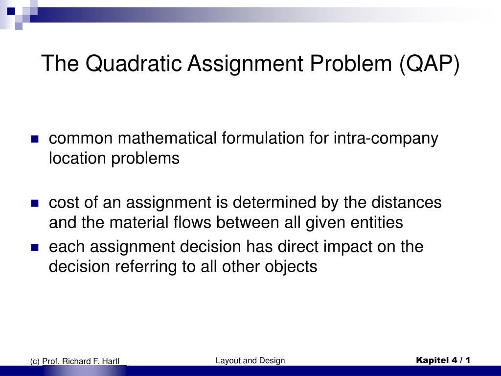 formulation of assignment and quadratic assignment problem