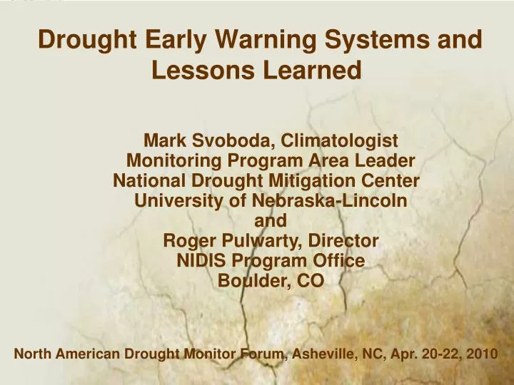 PPT - Drought Early Warning Systems And Lessons Learned PowerPoint ...