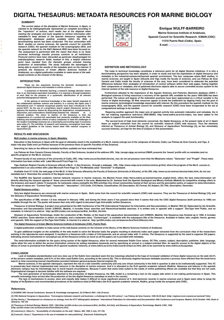 PPT DIGITAL THESAURUS METADATA RESOURCES FOR MARINE BIOLOGY