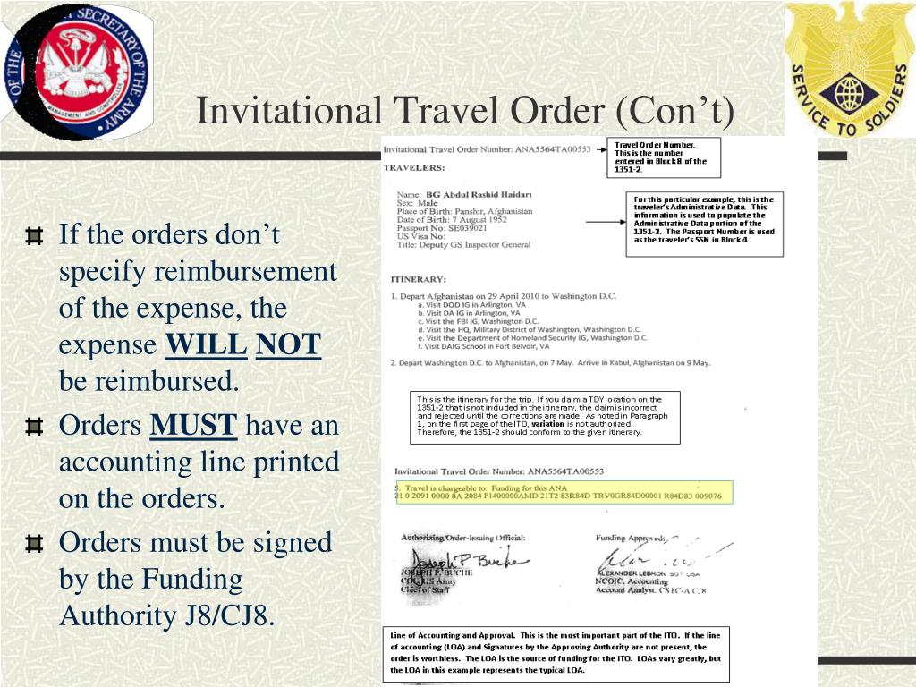 what are invitational travel orders