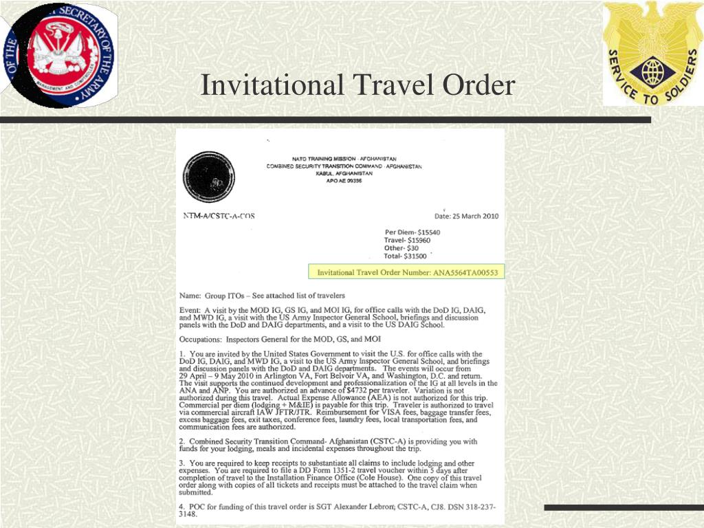 what are invitational travel orders