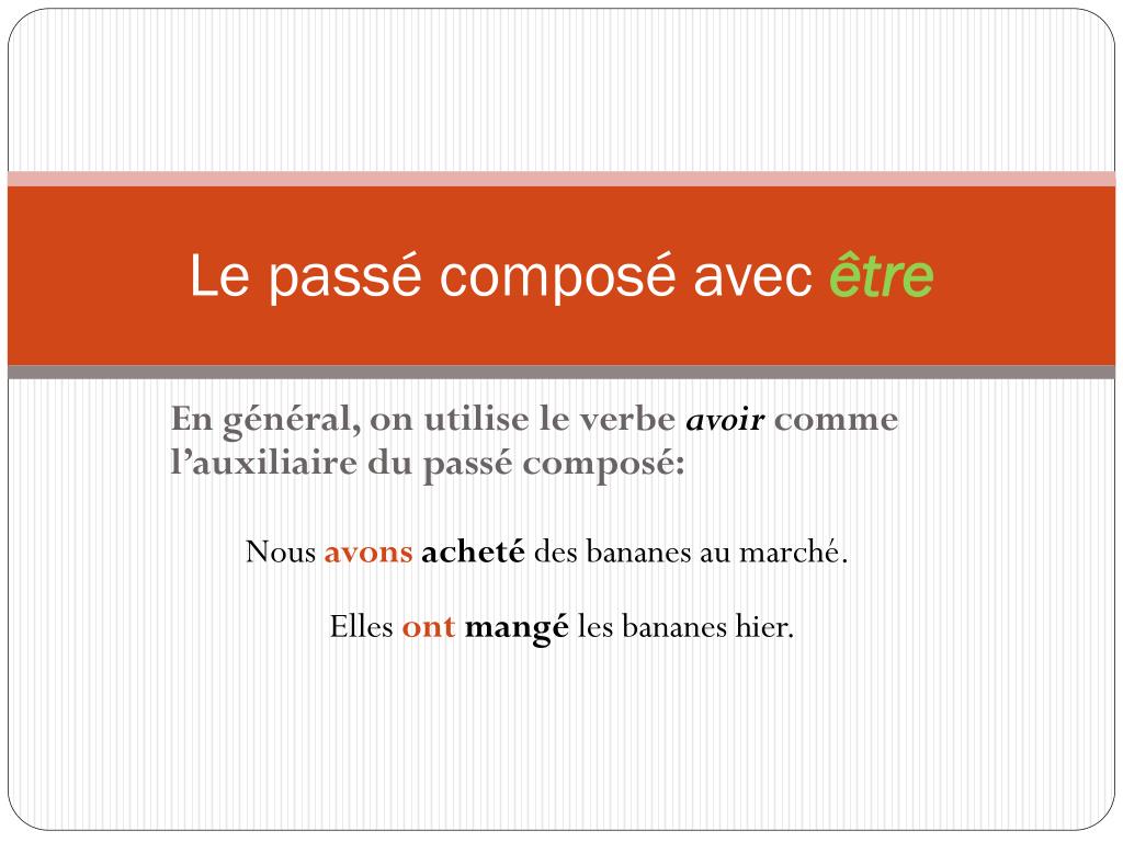 Verbe Sortir Au Passé Composé Avec L auxiliaire Etre PPT - Le passé composé avec être PowerPoint Presentation, free download - ID:3019887