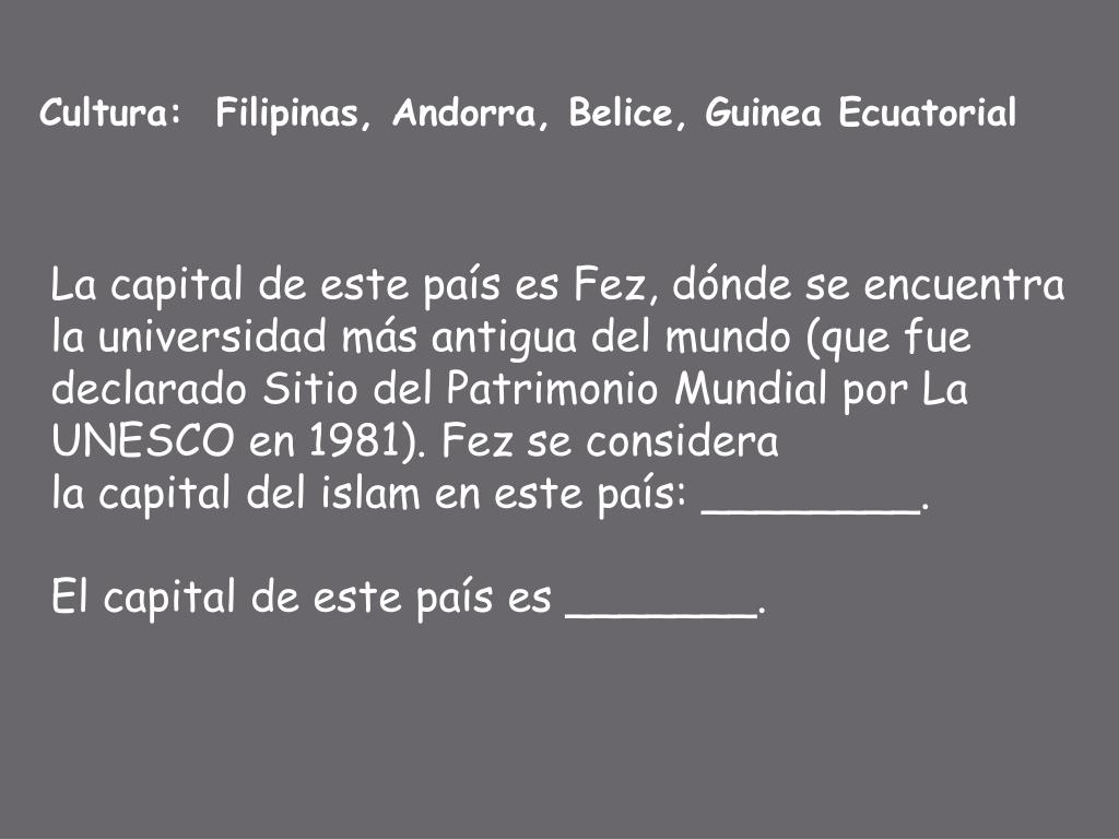 PPT - Cultura: Filipinas, Andorra, Belice, Guinea Ecuatorial PowerPoint  Presentation - ID:3021885