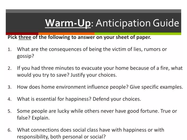 PPT Warm Up Anticipation Guide PowerPoint Presentation Free 